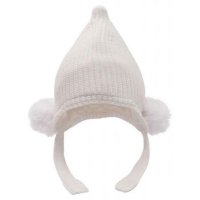 H642-W: White Chenille Knit Hat w/Pom Poms (0-12m)